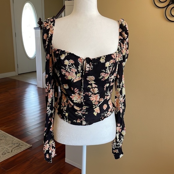 NWT - Free People Boho Cottagecore Floral Coastal Grandma Y2K Smocked Top, Sz M - Picture 2 of 10